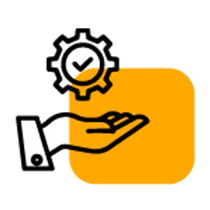 Gear with checkmark over hand icon
