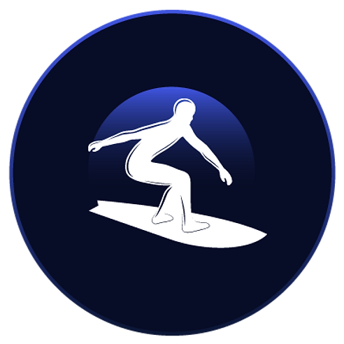 Surfer riding wave icon