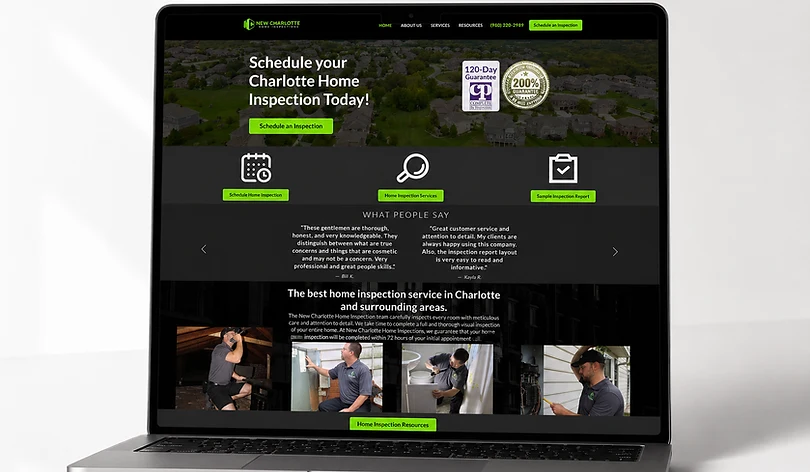 New Charlotte Home Inspections website on a laptop
