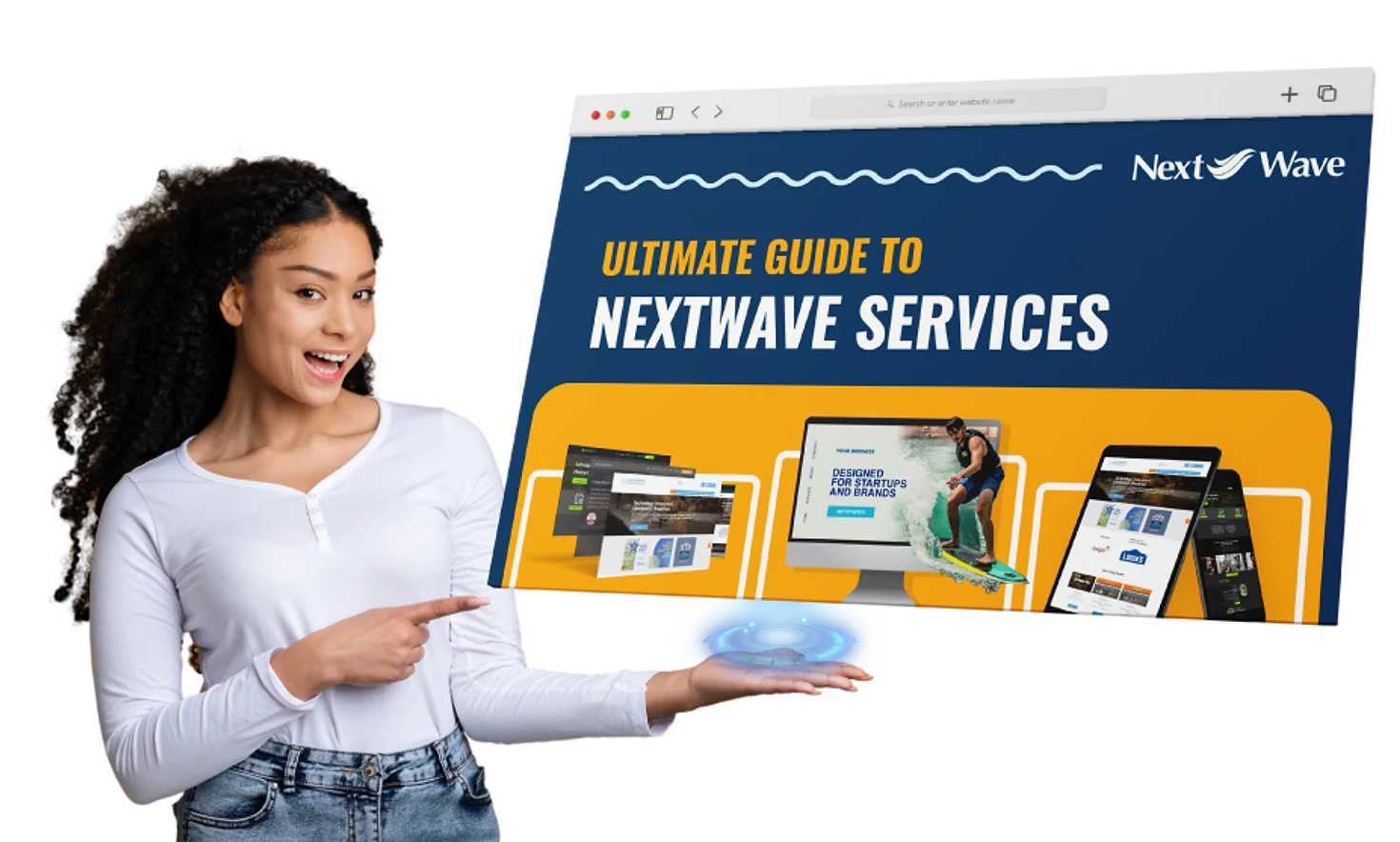 The Ultimate Guide to Next Wave Services, presented by a woman
