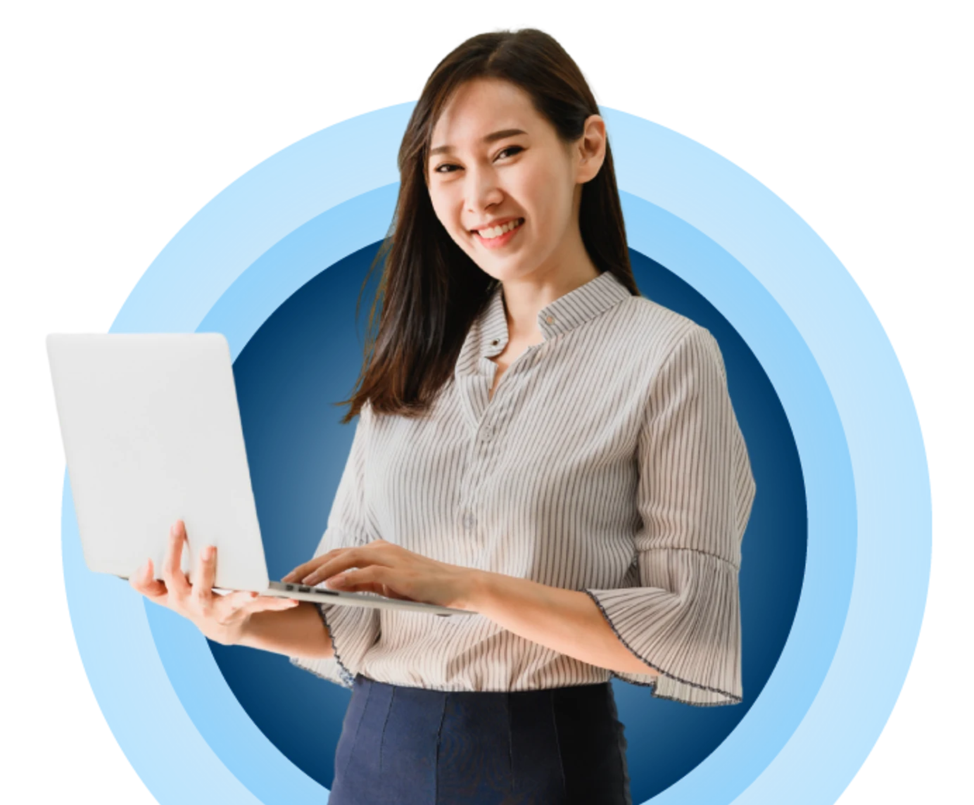 Smiling woman holding a laptop